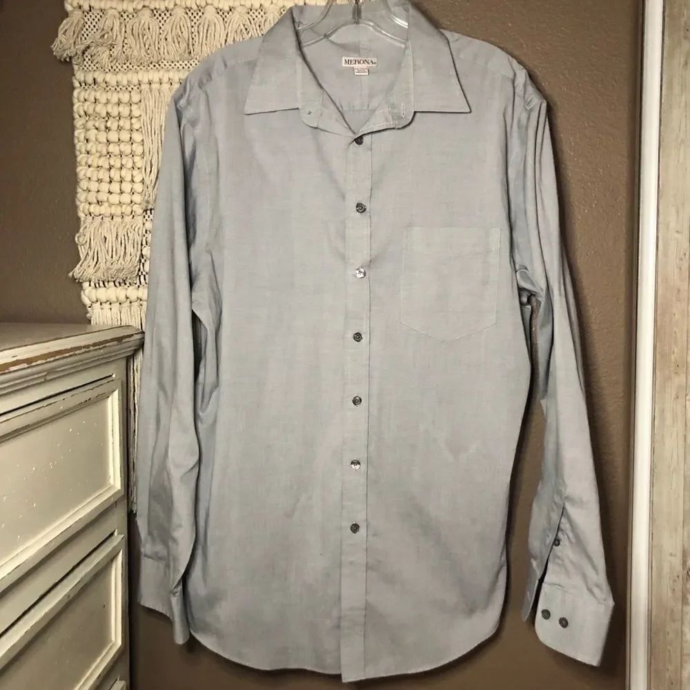 Merona Gray Button Down Dress Shirt Size Large